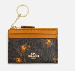 New Coach CCV88 Skinny Id Case in Signature Canvas Floral Print Walnut / Yellow